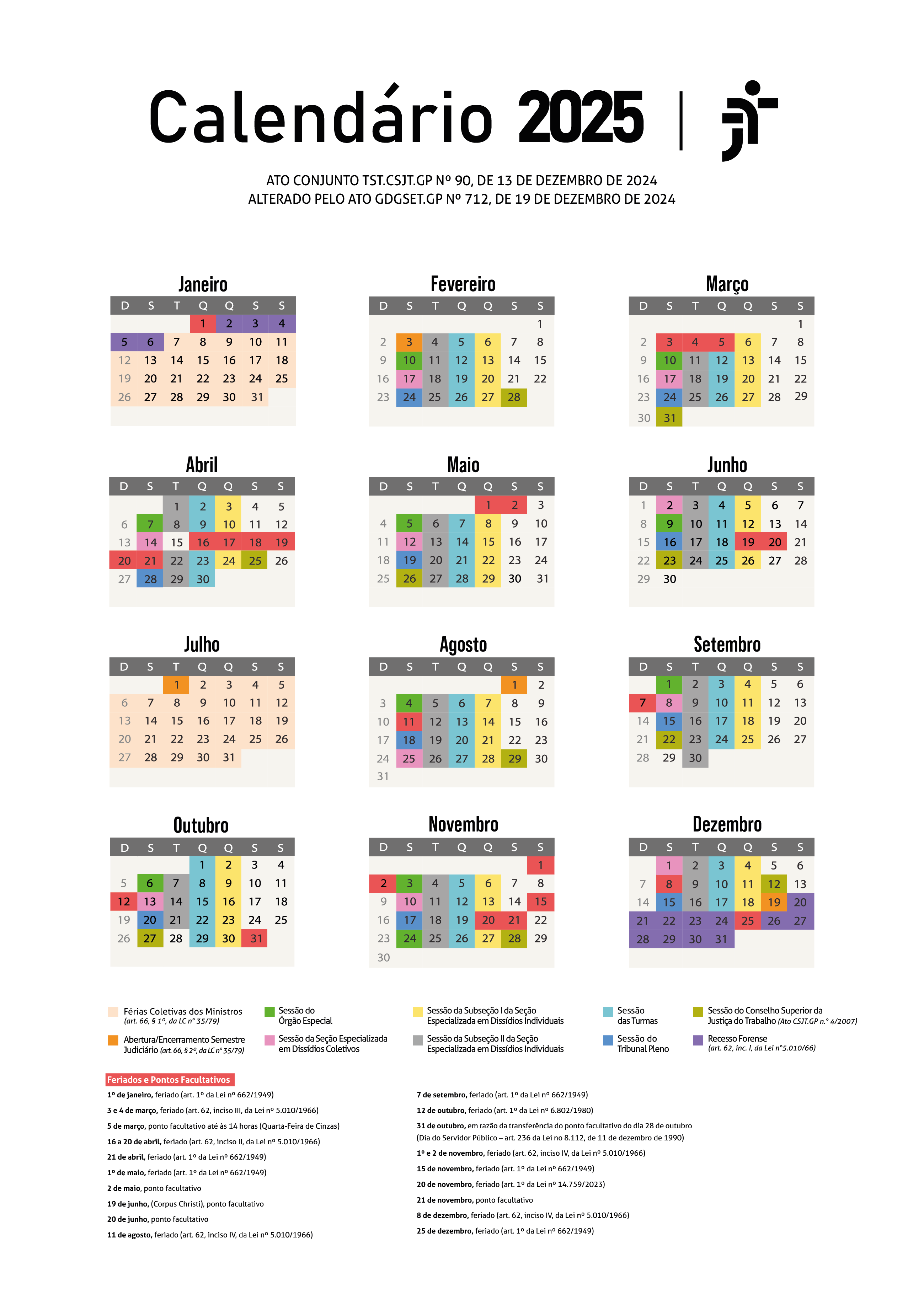 calendário do tst de 2025