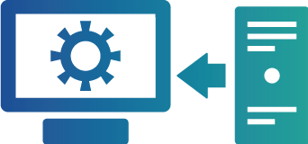 Ícone de monitor com engrenagem dentro recebendo dados de uma CPU